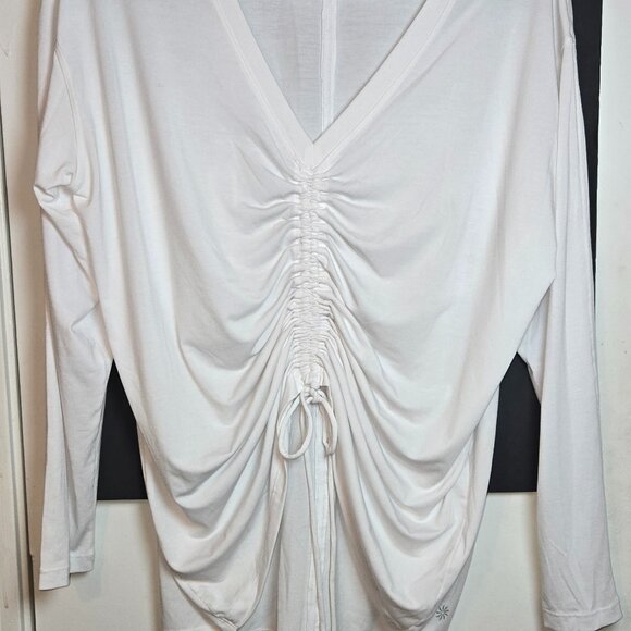Athleta White Ruched Front Long Sleeve V-Neck Top – Size Large - Picture 1 of 7